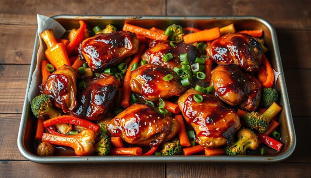 Asian-inspired sheet pan chicken and vegetables