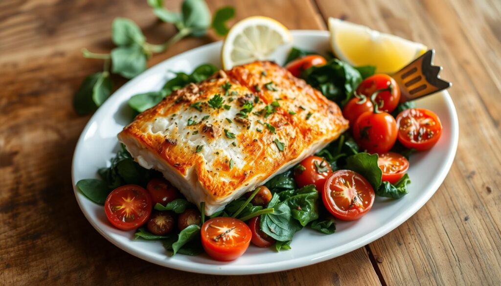 Baked Rockfish with Spinach and Tomatoes