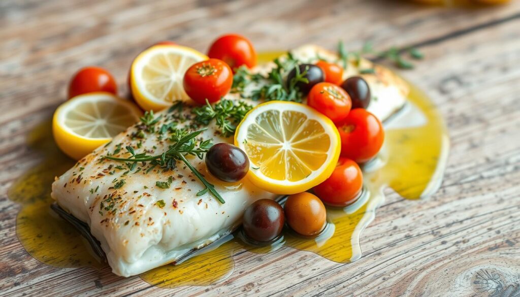 Mediterranean Baked Halibut with Fresh Ingredients