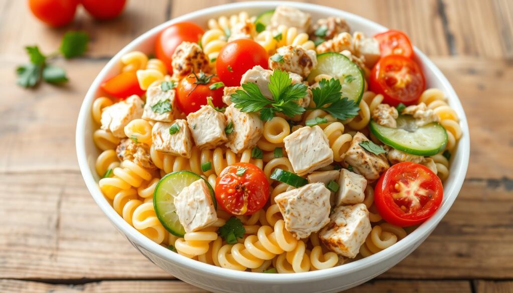 Protein-Packed Pasta Salad with Chicken and Tuna