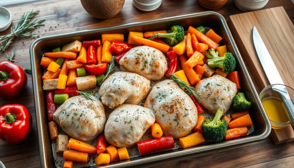 Sheet Pan Chicken Dinner Preparation