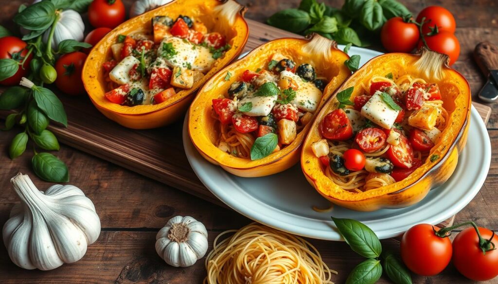 Spaghetti Squash Boats with Delicious Fillings